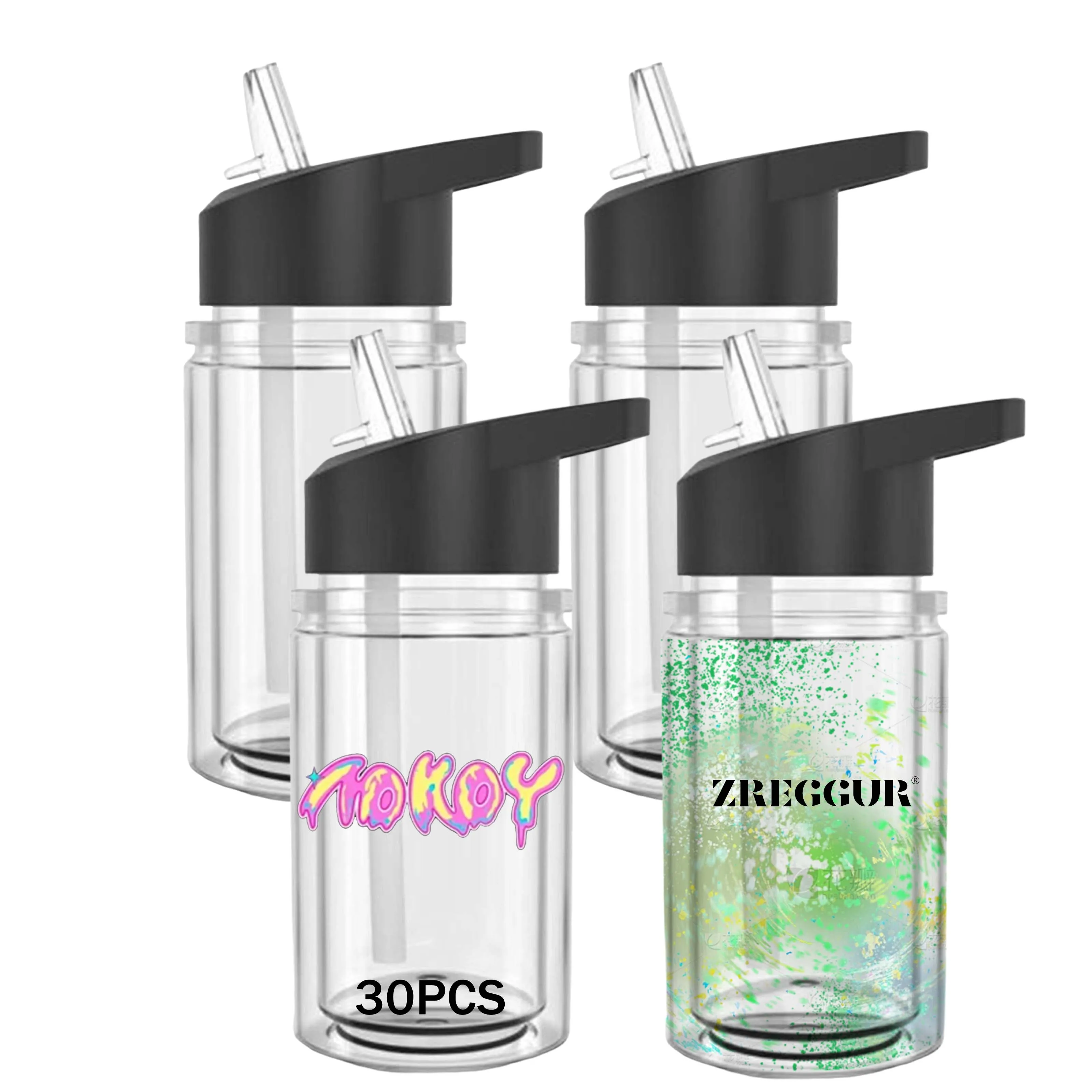 New Products 2024 Bpa Free Sublimation Blanks Kids Water Bottle 10oz Double Predrilled Kids Plastic Snowglobe Tumbler with Straw