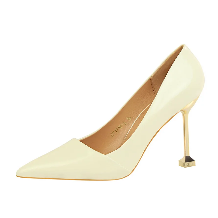 1716-5 Модные простые профессиональные женские туфли на высоком каблуке с высоким каблуком пикантные тонкие туфли из лакированной кожи