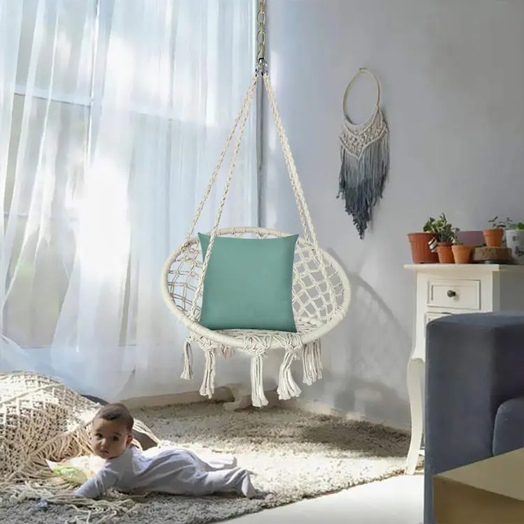Кресло-качели ручной работы с хлопковой веревкой, квадратный эргономичный подвесной Гамак в богемном стиле