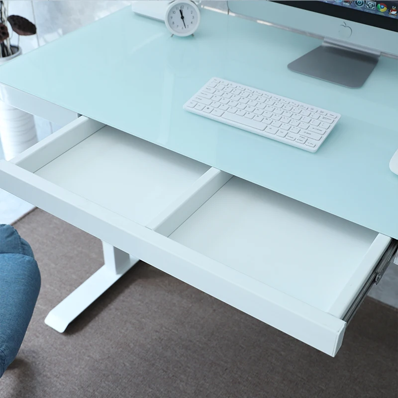 Nate Black Frame Vanity Makeup Top Modern Computer Glass Standing Desk With 3 preset buttons