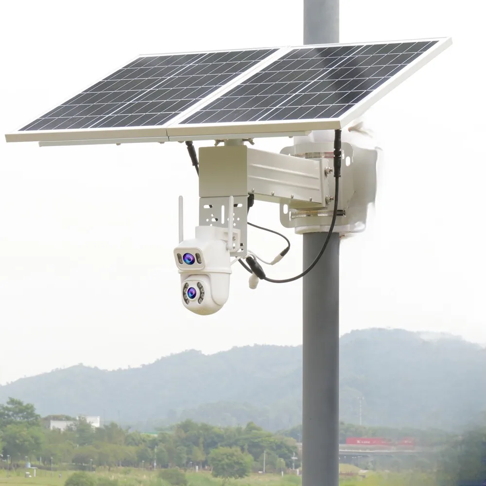 Wireless solar surveillance cameras PTZ CCTV 6MP ICSee Dual Lens Solar Panel Kits 60W 60Ah Outdoor WIFI Solar Camera