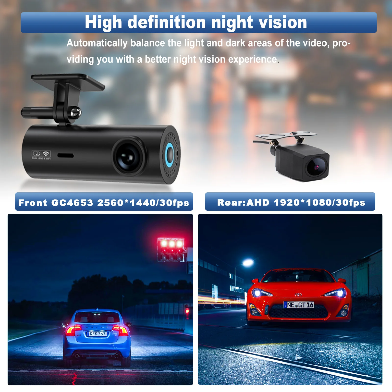Supplier mini wifi 2k dash camera dual lens front and rear double camera car dvr 2k dashcam wifi with app 2k dash cam