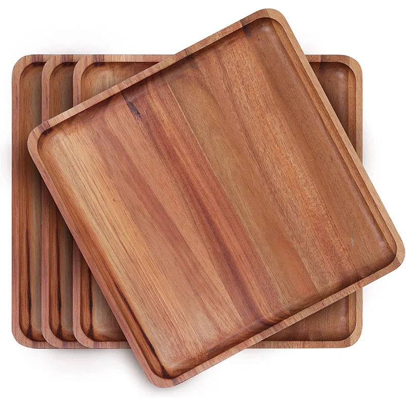 2022 Hot Selling Easy Clean Cake Dishes Dessert Serving Platter Acacia Wood Plates Wooden Plate Sets Dishes & Plates