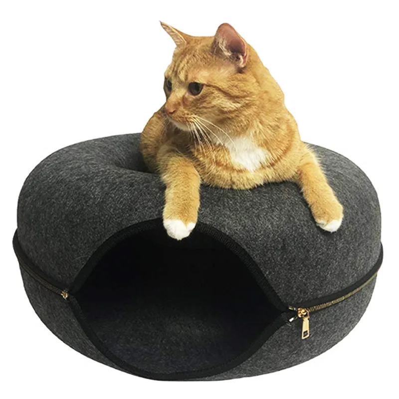 Wholesale Donut Shaped Cat Cave Hard Felt Cat Donut Tunnel Bed Factory Bag Cat Nest