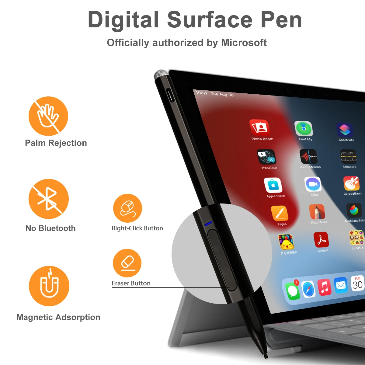 4096 Levels Of Pressure Sensitivity Stylus Pen For Microsoft Surface Pro X Laptop Pen Tilt Active Touch Pencil For Tablet