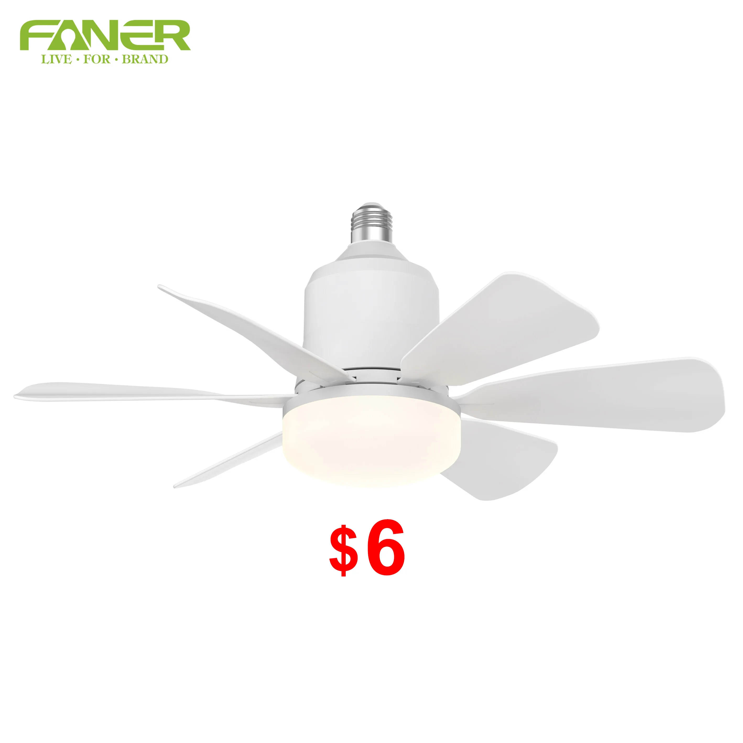 ETL Socket Fan Light Dimmable Flower E26 E27 Bulb 6 Blades Screw On Plug Socket Fan E27 Ceiling Fan
