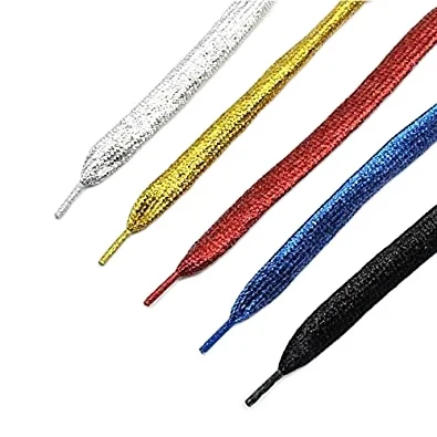 Factory wholesale glitter custom shoe laces fashionable solid colors flat wide shoelaces for dance sneakers