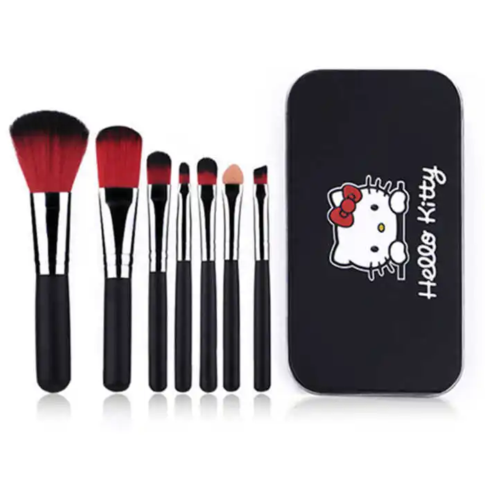 Customized Logo Factory Price 7pcs hello Mini Kitty Traveling Brush Set For Makeup In Tin Box Eye & Face Use Wholesale