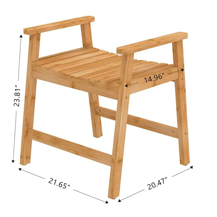 Hot selling Customized for the elderly bathing Bamboo Shower Bench Chair Seat Stool with Arms