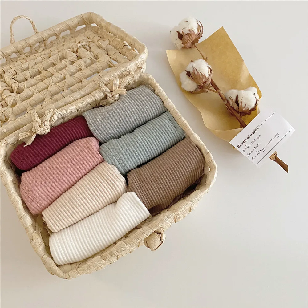 Children Clothing Baby Girls Pants Legging Solid Colour Kids Ribbed Cotton Trousers