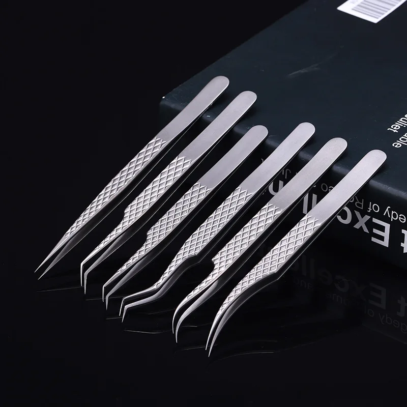 Private Label Custom Lash Extension Fiber Tip Strong Hold Slim Thin Straight Volume 90 Degree Tweezers For Eyelash Extension