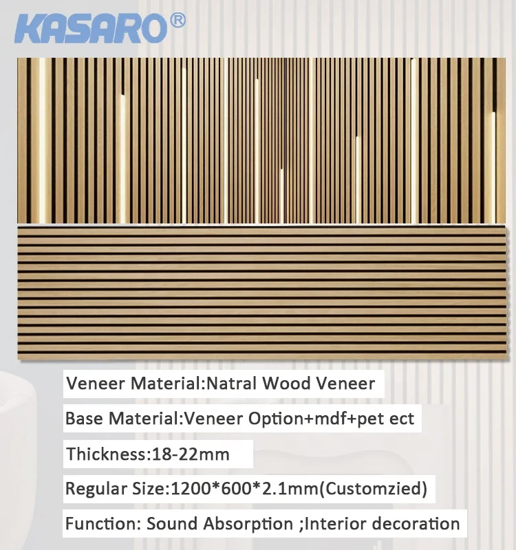 KASARO Good Quality Modern mdf akupanel wood slatted wall acoustic felt panel acoustic panels