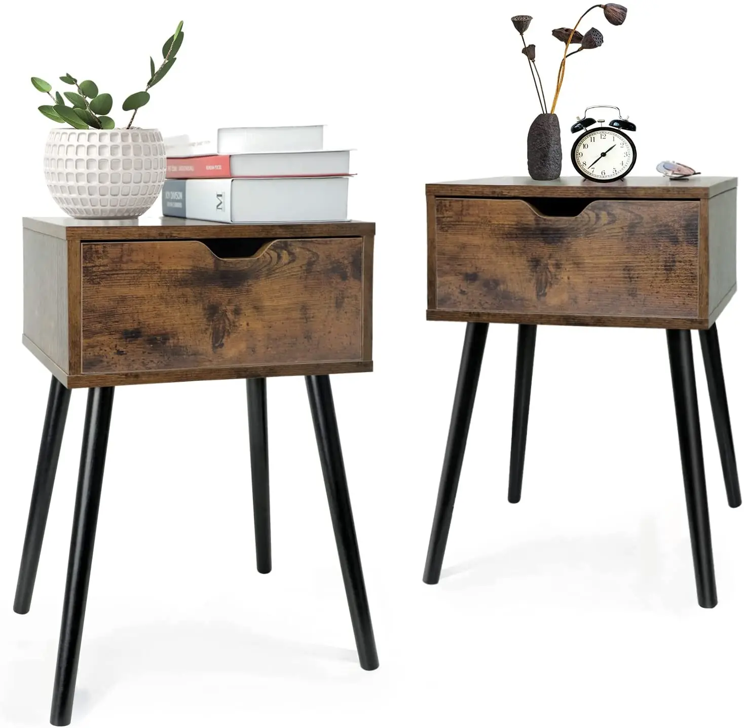 Wholesale Vintage Rubber Wood Lock Nightstand Royal Wooden Bedside Durable Bedroom Shape Night Stand Iron Black Bed Side Table