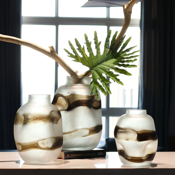 Современный домашний декор, ручное выдувание стекла, коричнево-белая нестандартная стеклянная ваза, другие домашние украшения