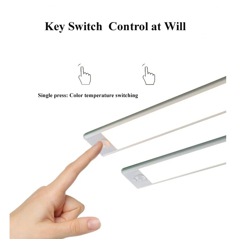 3 Light Colors Human Body Induction Type-C USB Charging Soft Light Stepless Dimming LED Cabinet Light Sensor Night Lamp