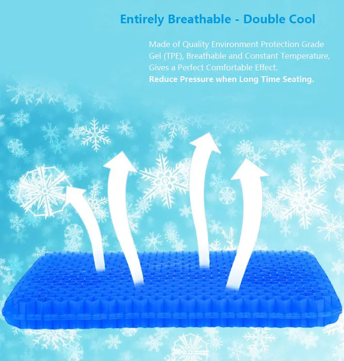 Cool gel seat cushion double thick honeycomb structure breathable washable pressure pain relief for home,office and car