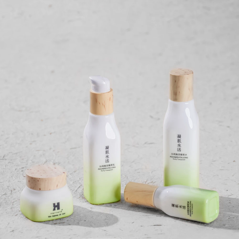 Opal glass bottle with bamboo finish caps for skin care 40ml 100ml 120ml 50g custom opal glass bottles