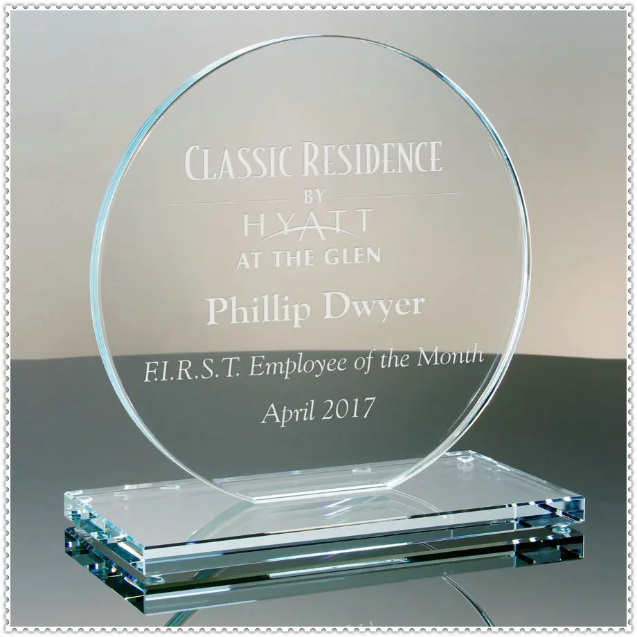 Bespoke Sandblasting Glass Circle Plaque Trophy Award For Premier Division