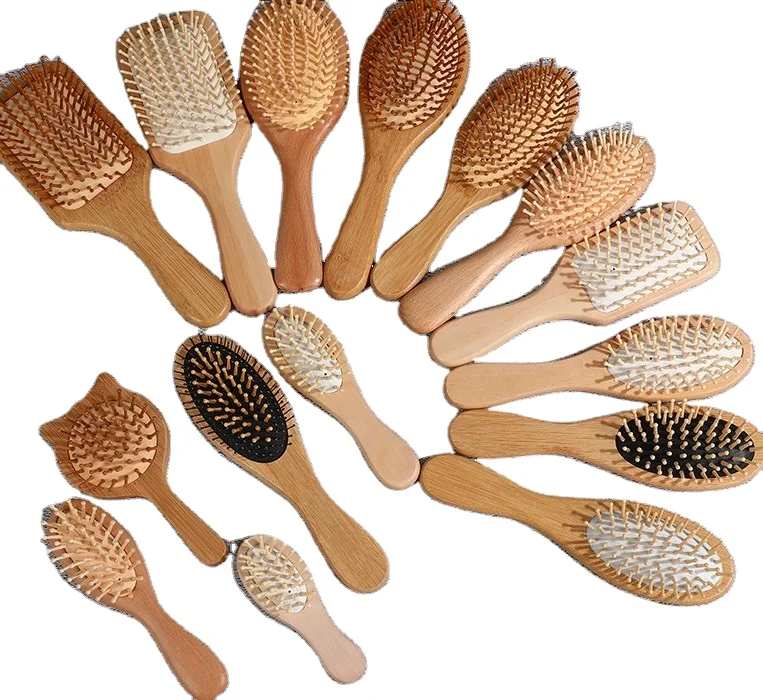 Bamboo Paddle Hair Brush comb Bamboo Bristles Detangling Hairbrush for Massaging Scalp