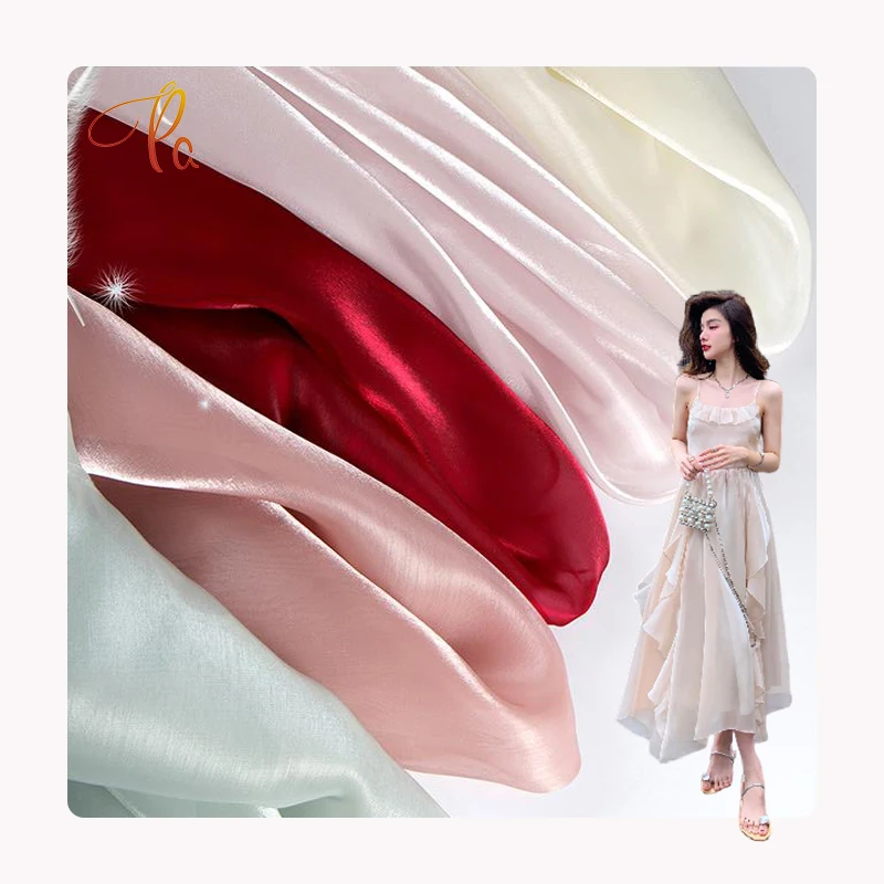 Luxury Shiny Metallic Reflective 100% Polyester Liquid Organza Satin Fabric Soft Bright Silk Satin Fabric