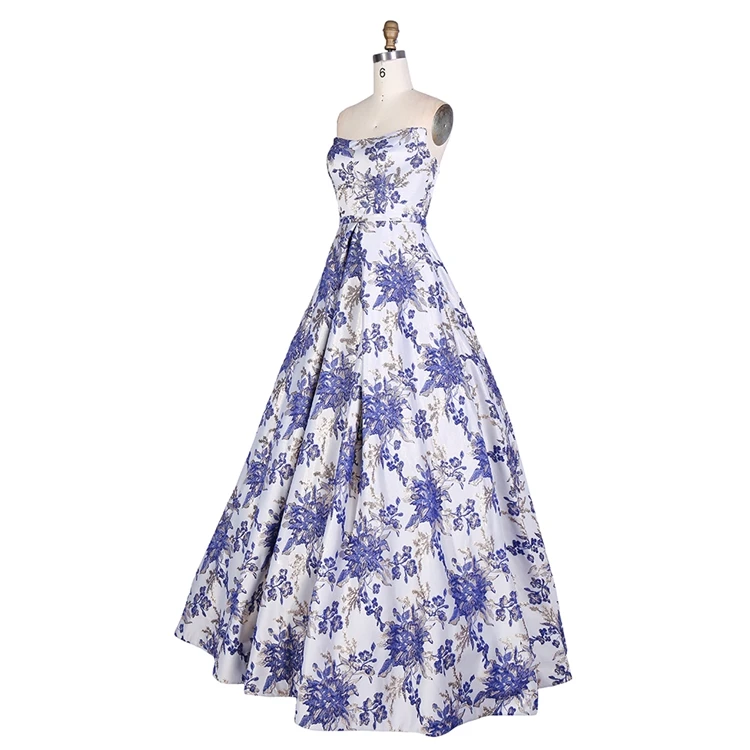 Elegant design flower pattern square neckline strapless embroidery prom dress