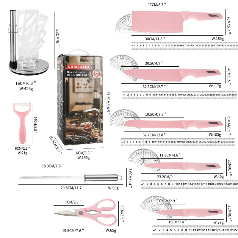 Multifunctional Rotating Acrylic Knife Block Electroplated Stainless Steel Spray Paint Knife Nine-Piece Set Gift Box Knife Set
