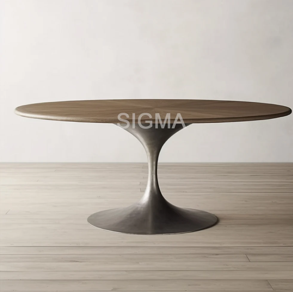 Modern Special Wooden Living Room Table Round Dining Table Stain Steel Base Table