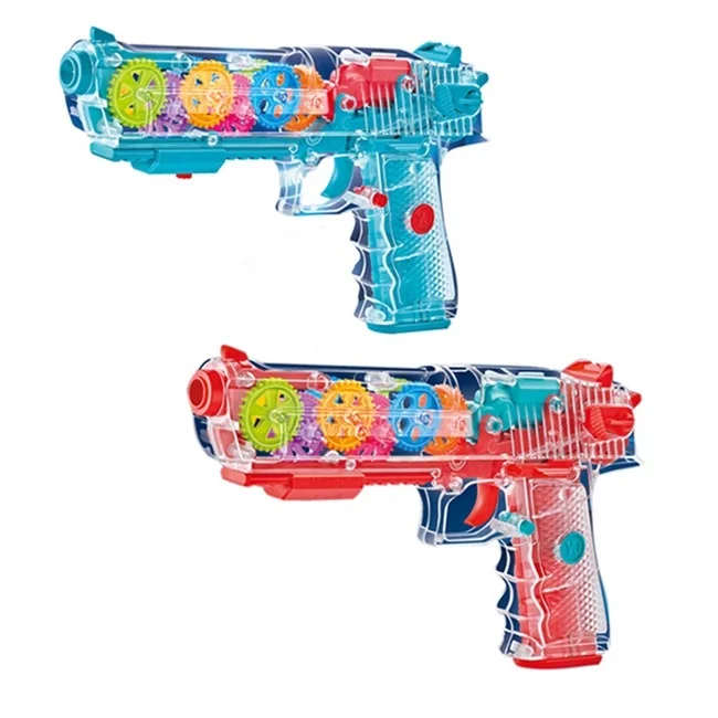 RTS Colorful Electric Toy Flashing Light B/O Transparent Toy Gun Concept Gun Toy With Music