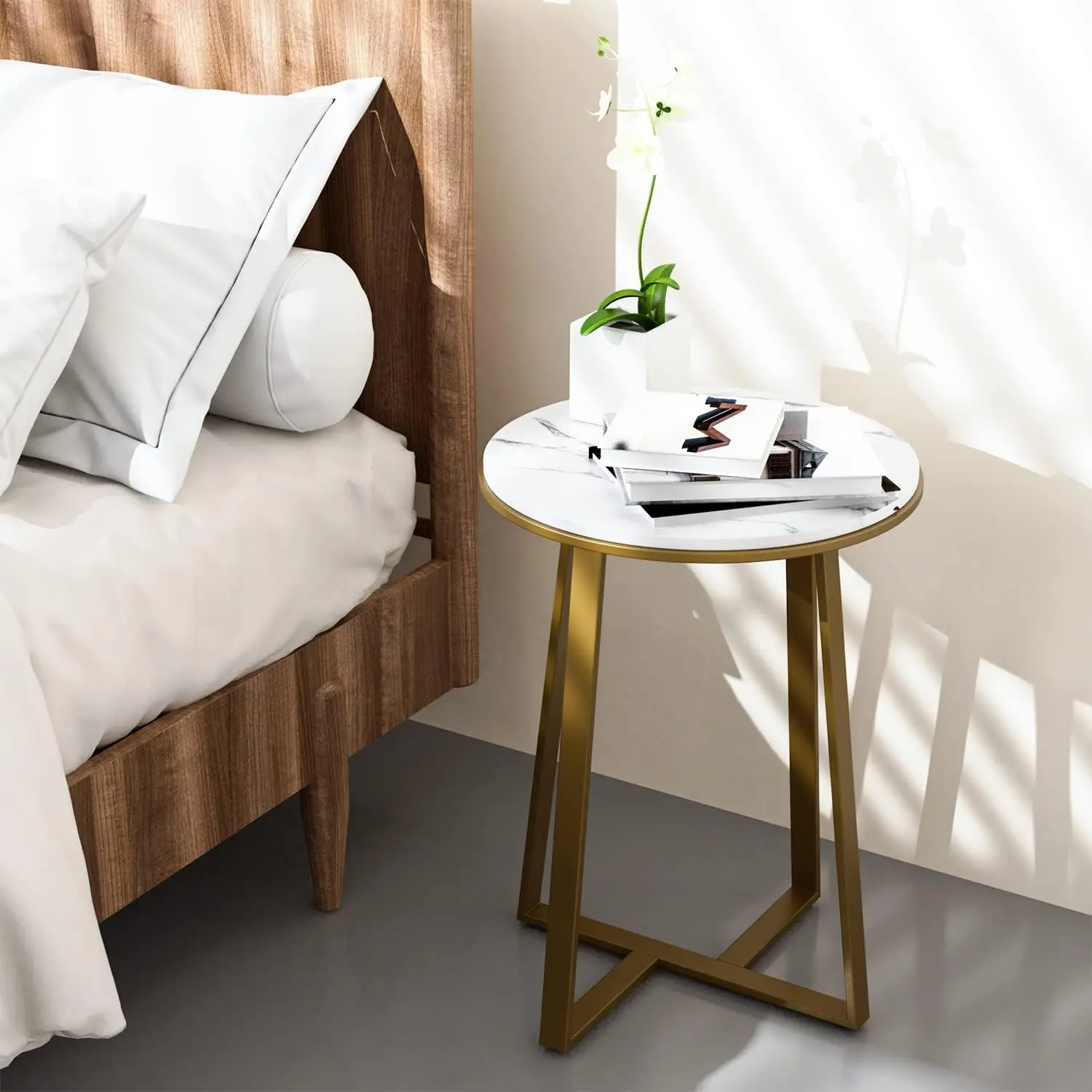 Space saving home decoration black round small coffee table modern living room furniture side table