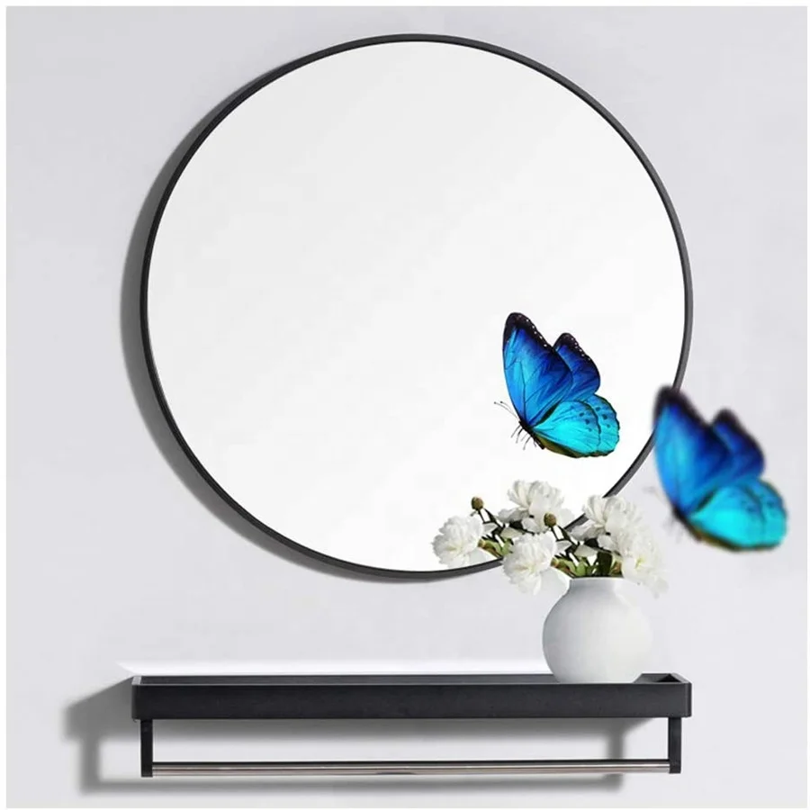 High Quality Modern round Black Metal Mirror with Brushed Frame Home Decor Wall Mirror