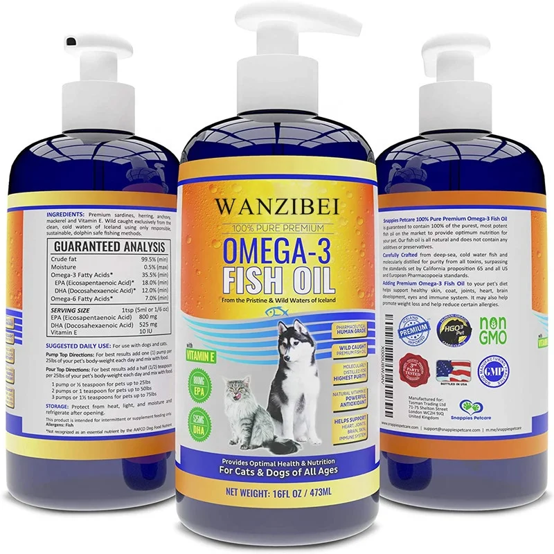 Рыбное масло WANZIBEI Omega 3 для собак и кошек без запаха больше EPA DHA чем лосося оптимального питания домашних животных (16 унций)