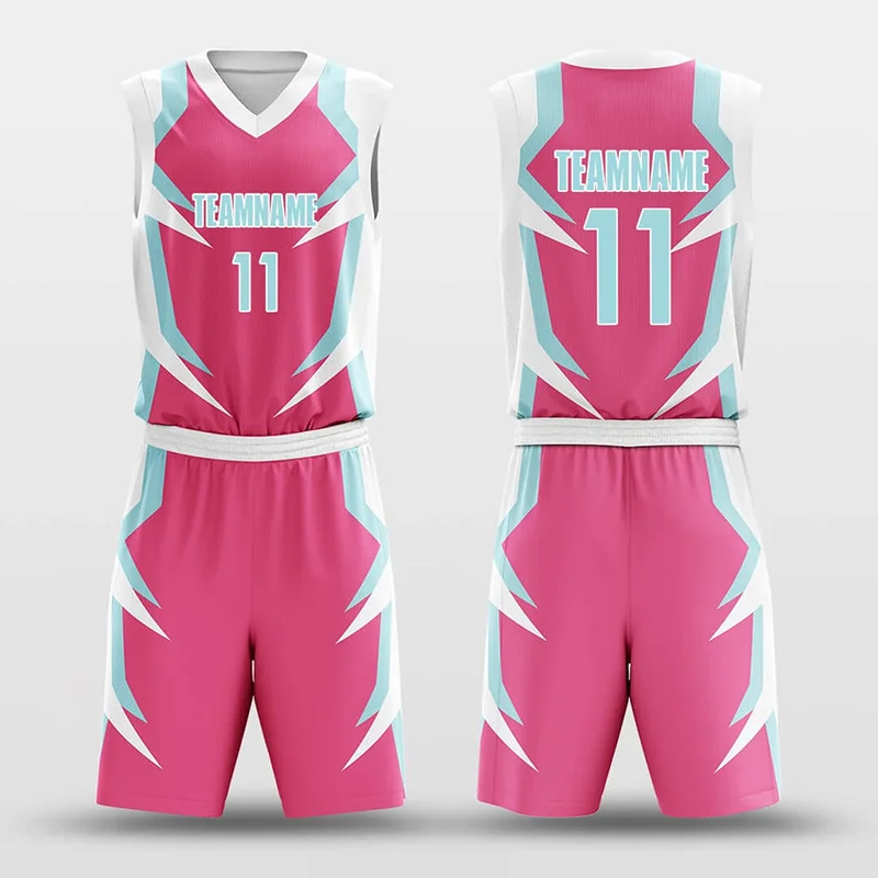 Pink Basketball Training Uniform Kit Basket Ball Sports Uniform Men Shorts Sets Sublimation Team Wear Custom Design Printed Mesh