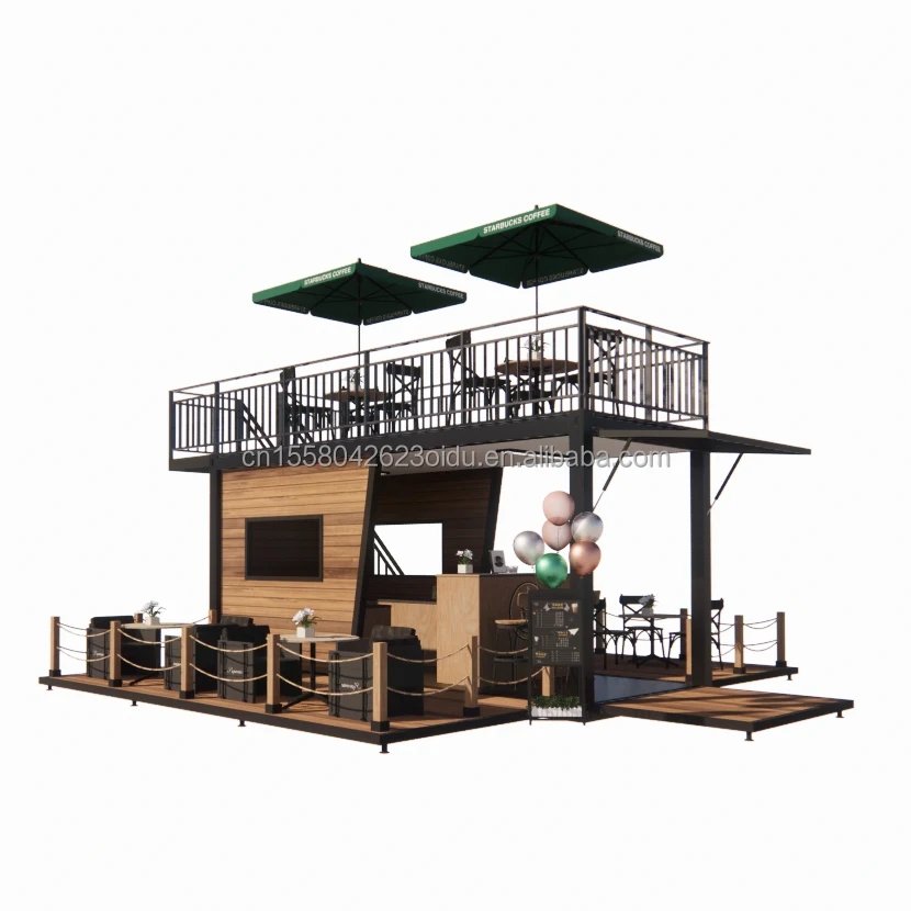 Modern Double-Story Container Home Bar and Coffee Shop Prefabricated Mobile Restaurant with Steel Terracce
