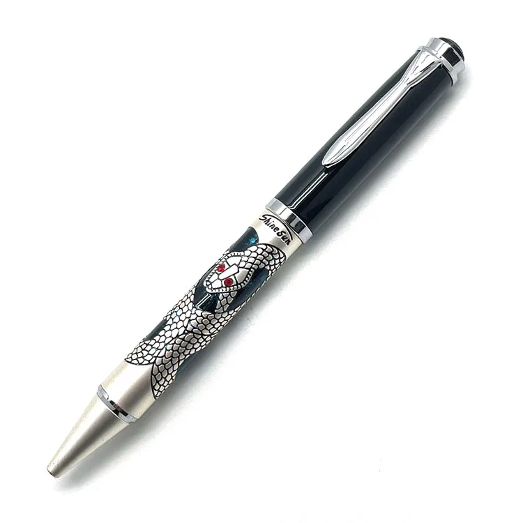Delicate craft snake pattern with red crystals eyes metal Silver ballpoint pens exclusive business pens