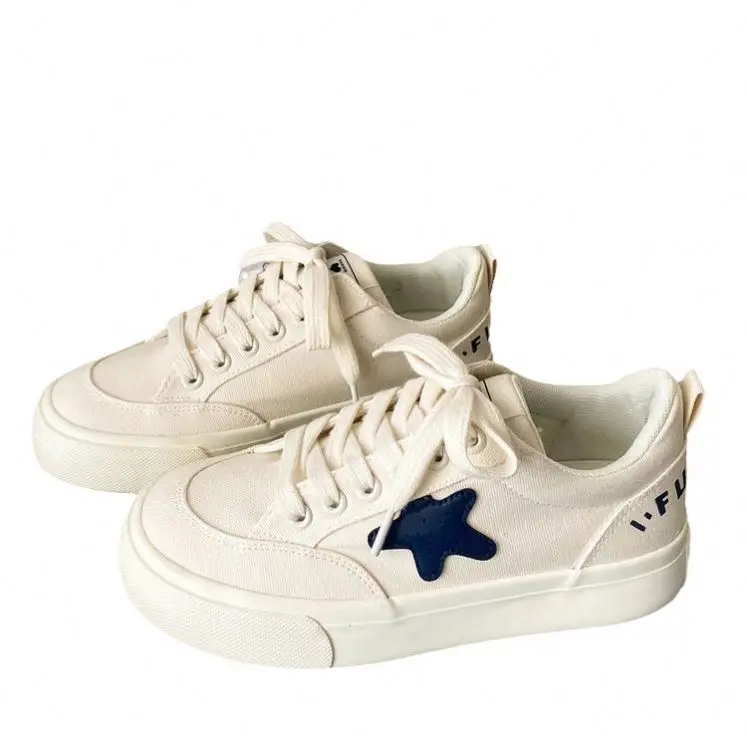 2023 Girl causal school  Flats Sneakers  white star  canvas shoes  for women