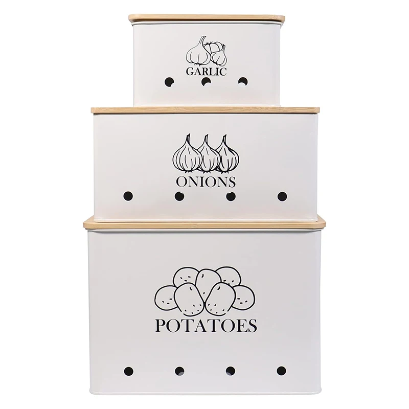 Potato Onion & Garlic Storage Bin Container Storage with Aerating Holes Vegetable Storage Organizer canister set