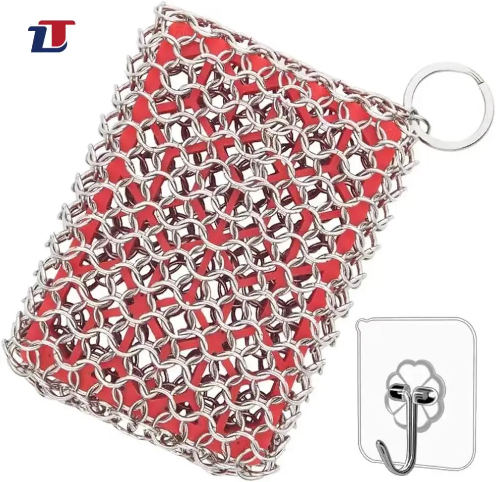 Cast iron cleaner 316 L stainless steel chain mail scrubber for Griddle Skillet Dutch Oven stainless steel pot cast iron pan