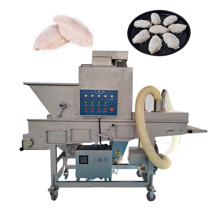 Fully Automatic Breading Machine for Chicken and Fish Fillets Stainless Steel Dried Bread Crumb Loading