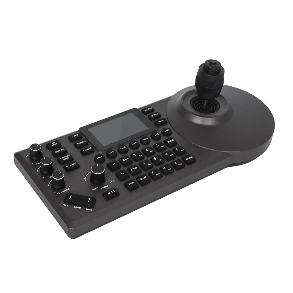 PTZ Camera Controller Keyboard with 4D Joystick for Live Streaming PTZ Network Keyboard PELCO D/P RS232 RS485 3 Inch LCD