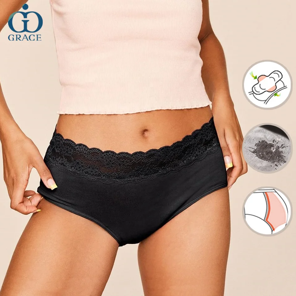 4 слоя хлопковые черные Большие кружевные моющиеся герметичные трусики для послеродового периода Цветочные оборки цветочное менструальное нижнее белье женщин