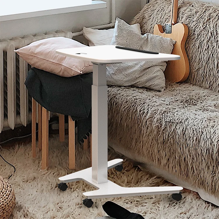 Office height adjustable laptop table with wheels bed side standing computer uplift laptop mobile desk frame
