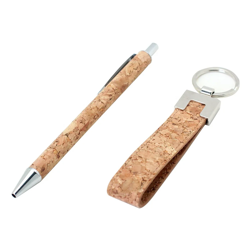 Boshiho Promotional office signature cork ball-point pen keychain gift set with custom recycled cork pen gifts for business
