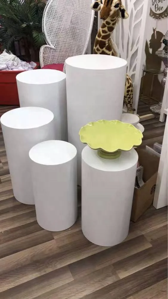 White Iron Round Cylinder Pedestal Stand Art Decor Plinths Pillars DIY Wedding Decoration