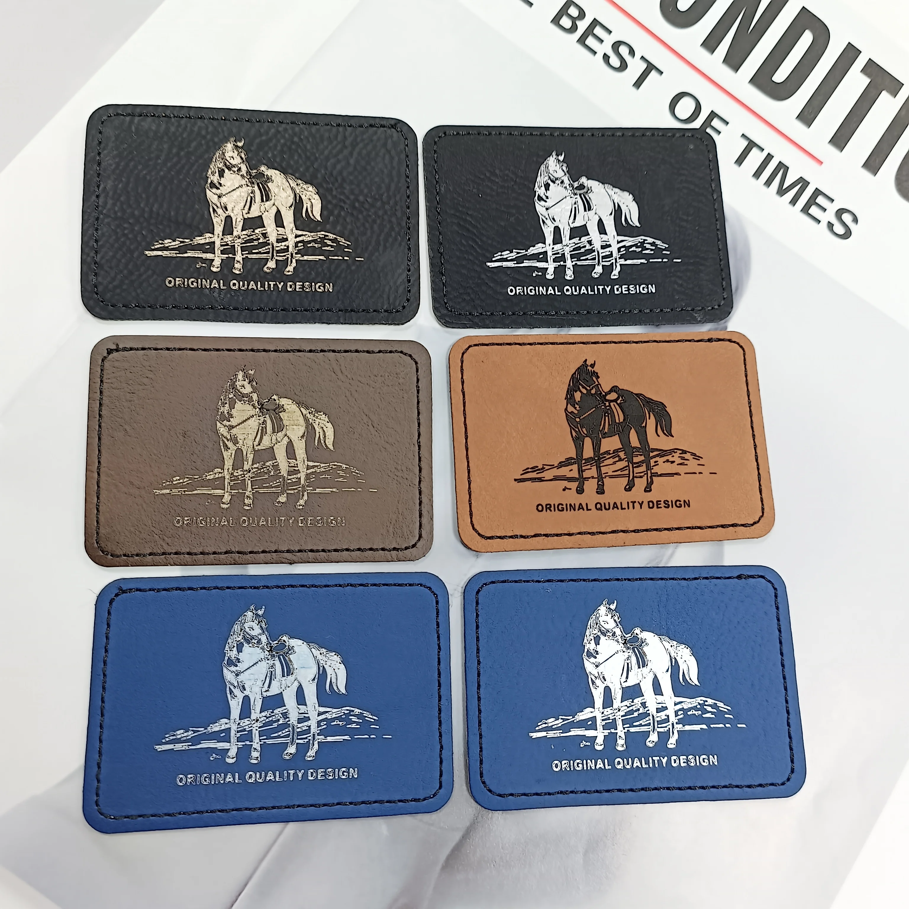 Factory wholesale PU leather engraved label color changing leather patch label