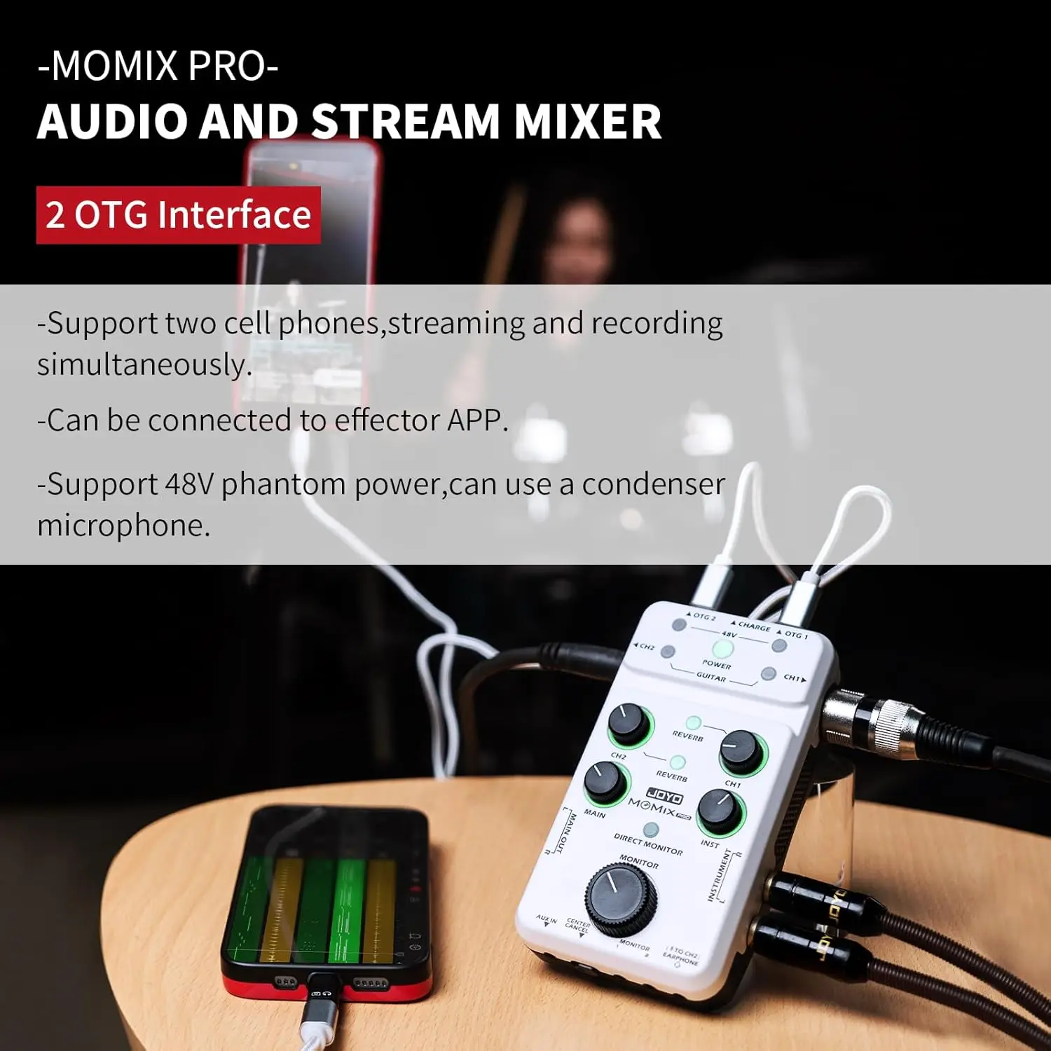 High quality Joyo MOMIX PRO Portable mixer Live and record mini white audio mixers Dual Channel band Portable audio mixer