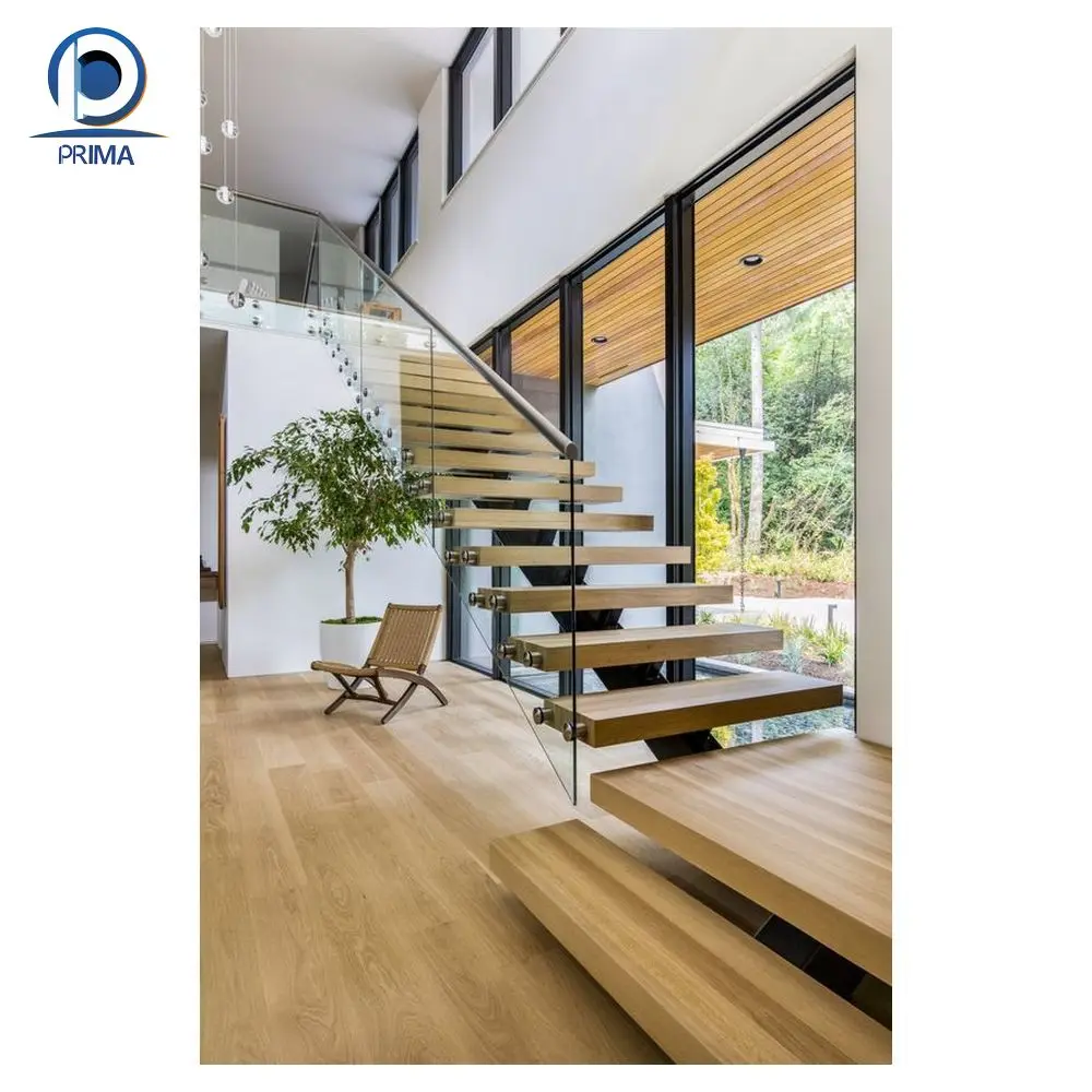 Prima Glass алюминиевые монохромные конструкции оцинкованная труба поручни спиральные лестницы плавающие со светодиодной