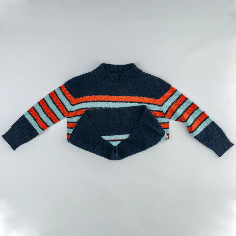 2024 New Style Fashion toddler baby Boy Warm knitted Sweaters Kids Striped Knitwear