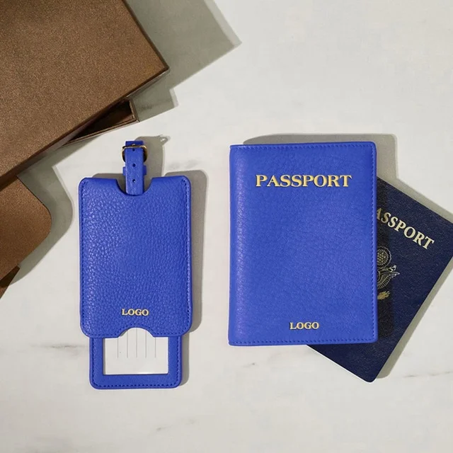 Genuine leather passport holder luggage tag set fashion holder and tag set
