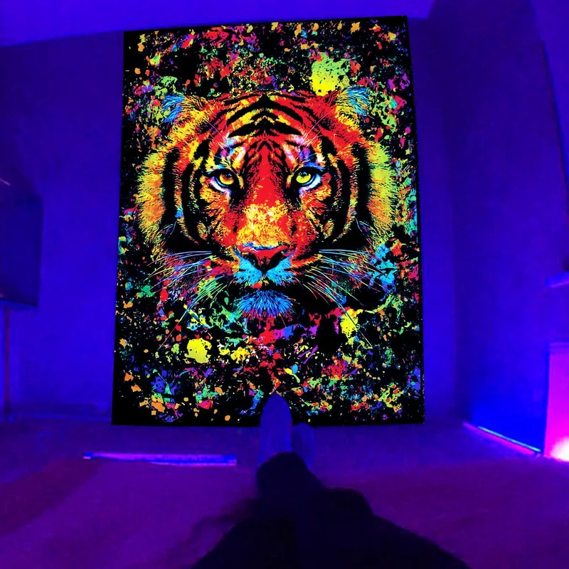 Blacklight Purple Galaxy Starry Fantasy Wild Animal Trippy Space 3d Tiger Art Poster Tapestry Wall Handing