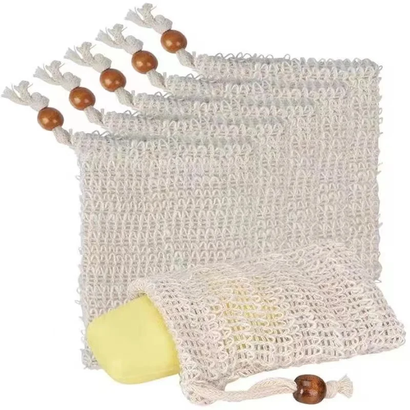Custom Logo Eco Friendly Natural Exfoliating Sisal Soap Packing Saver Bag Hemp Biodegradable Loofah Soap Mesh Net Bag